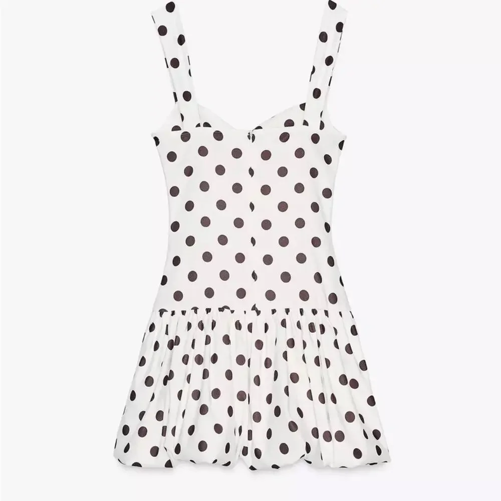 Zara Polka Dot Mini Bubble Balloon Dress Size Small New White Black